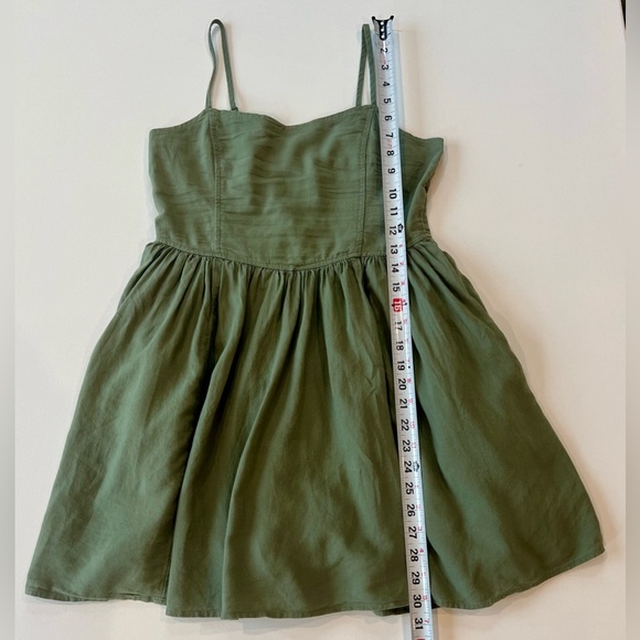 aerie Olive Green/Sage Dress Small Petite Pockets Linen Blend - Picture 6 of 14